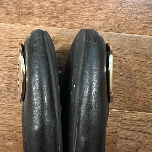Tory Burch Reva Black Leather Ballet Flats with Gold Logo Size 6.5 - Picture 3 of 4